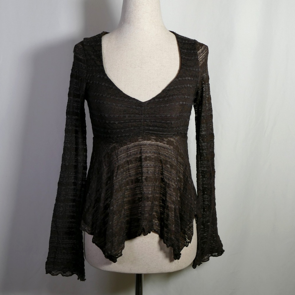 Womens Forest Fairy Grunge Lace Babydoll Top Size XS Flare Sleeve Whimsigoth